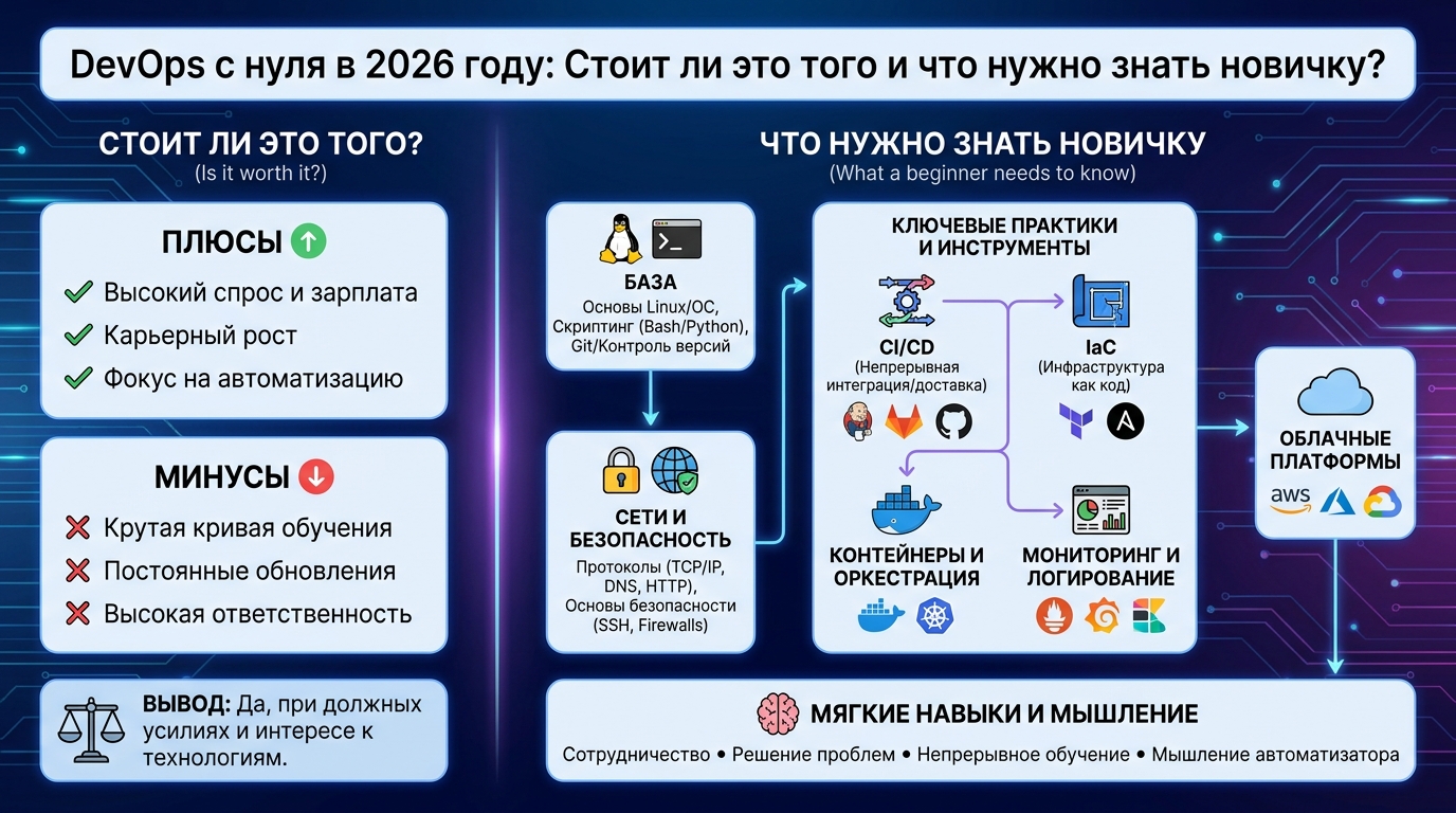 DevOps с нуля в 2026 году: стоит ли идти в профессию и что нужно знать новичку