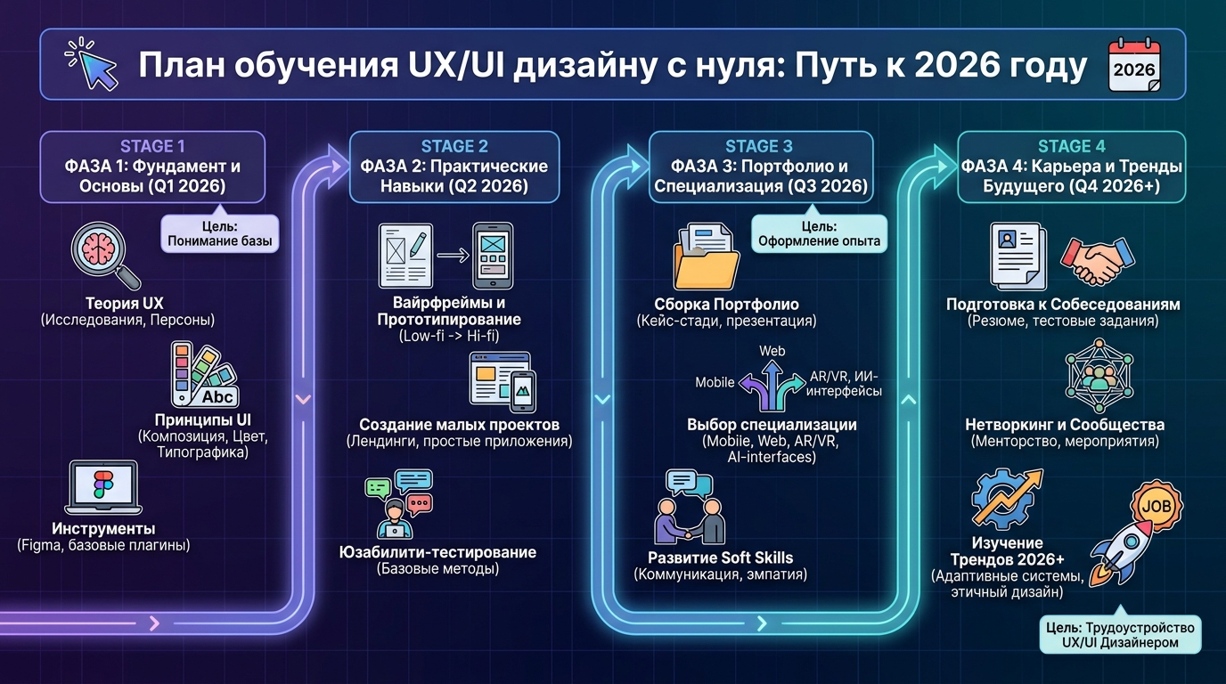 Как научиться UX/UI дизайну с нуля: пошаговый план на 2026 год