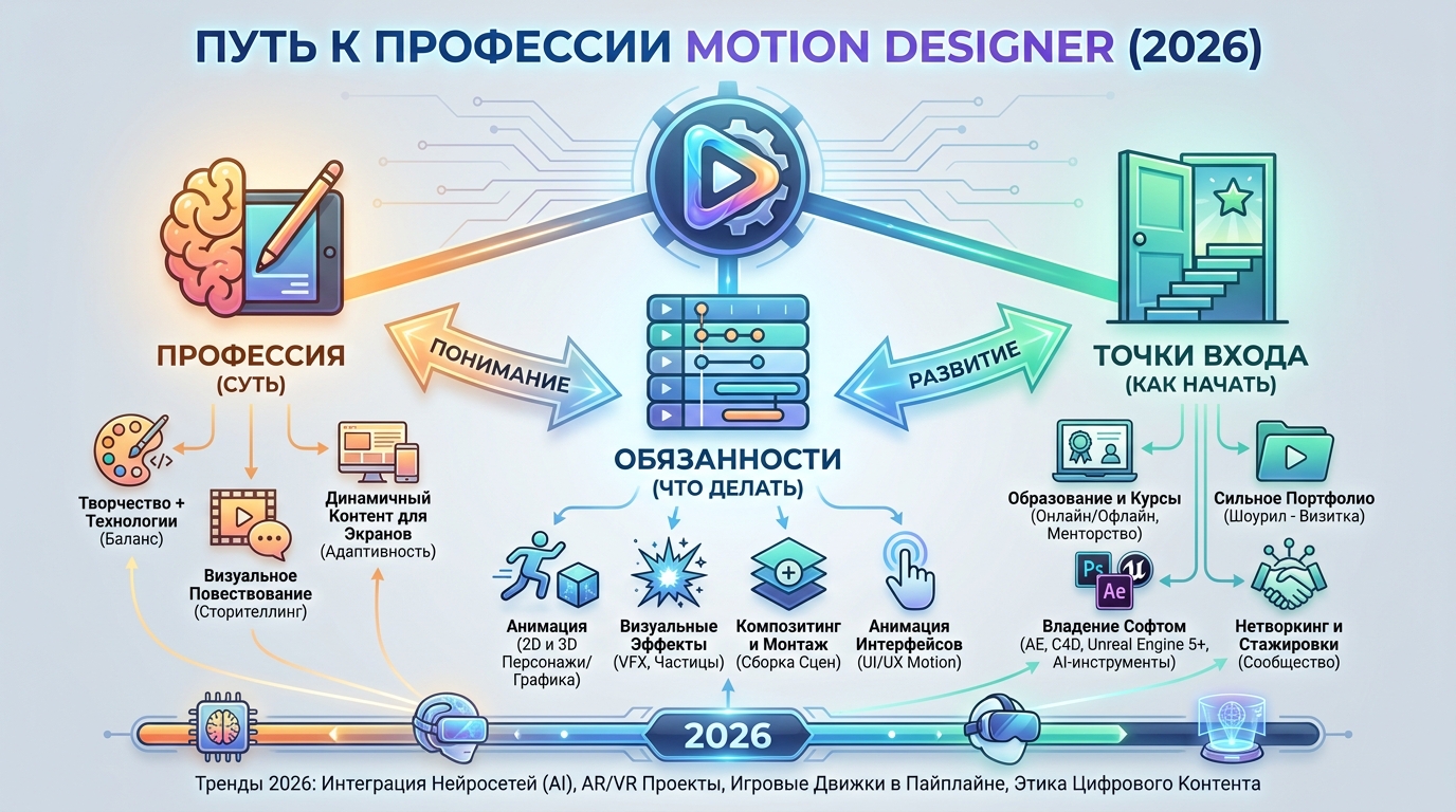 Как стать моушн-дизайнером в 2026 году — профессия, обязанности, вход