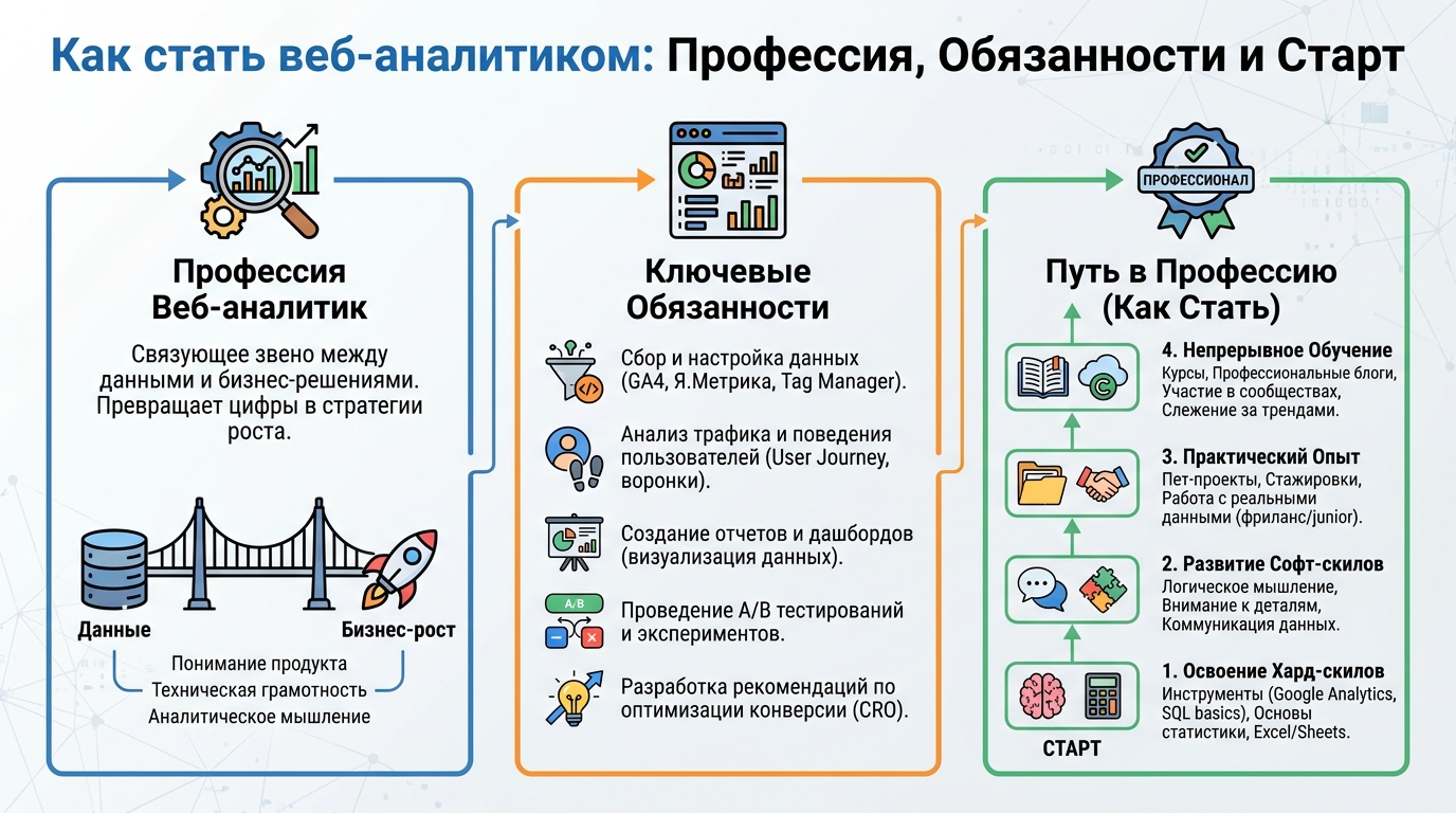 Как стать веб-аналитиком в 2026 году: навыки и старт