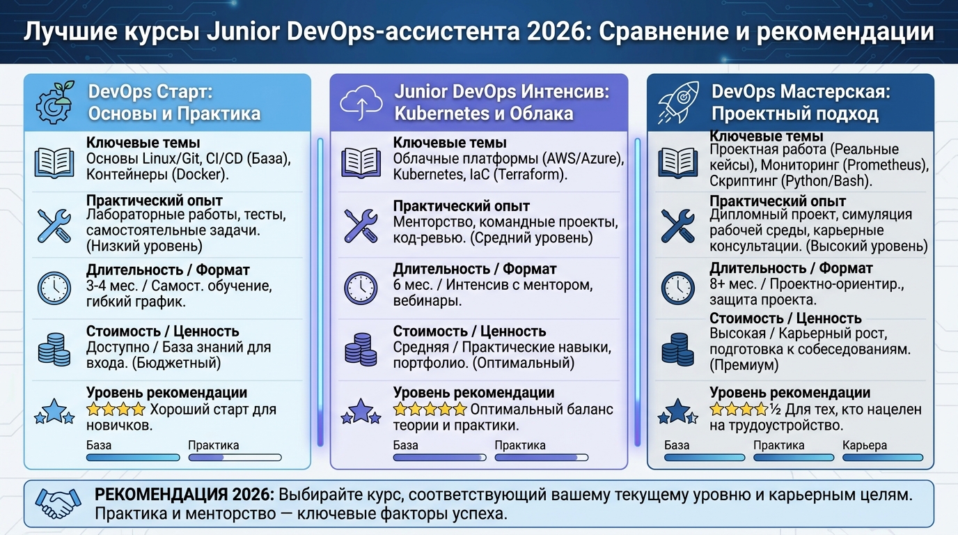 Лучшие курсы DevOps-ассистента (junior) в 2026