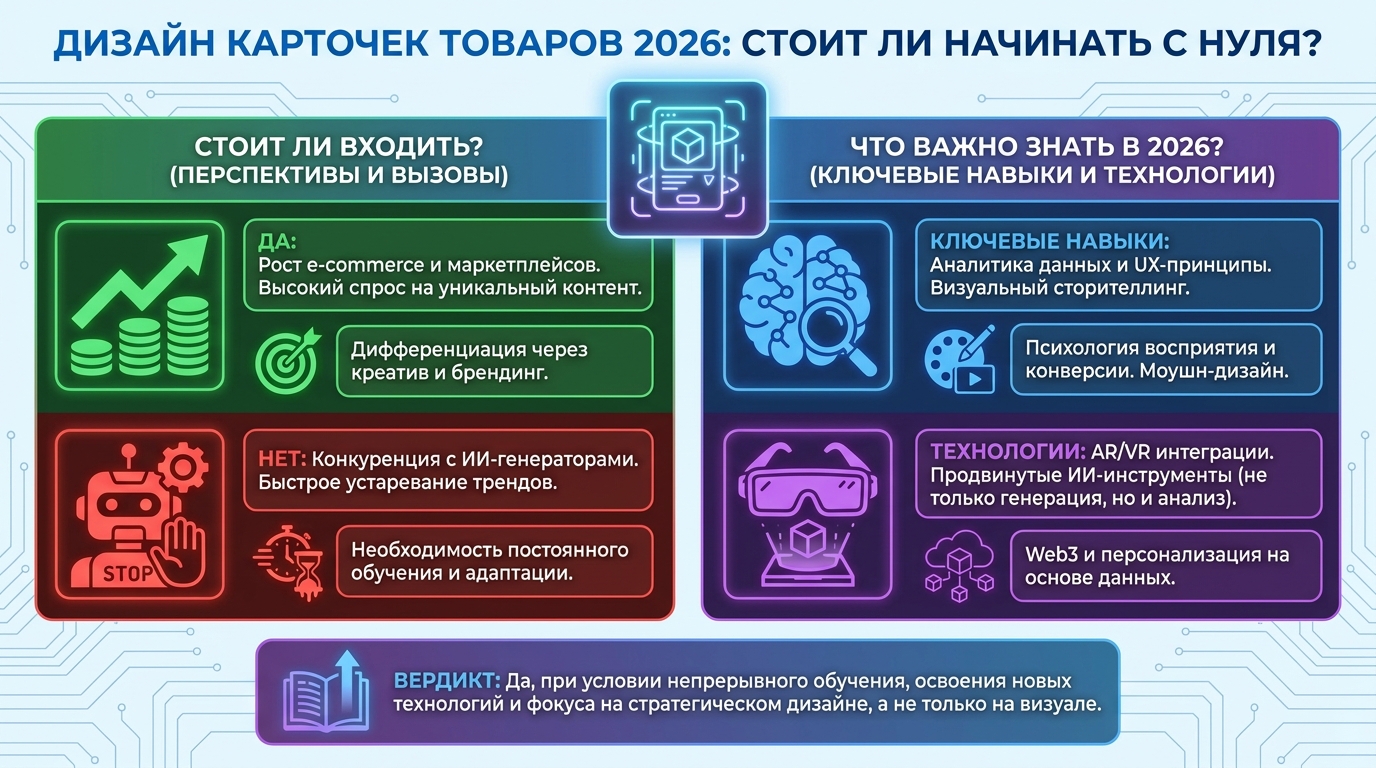Дизайн карточек товаров с нуля в 2026 году: стоит ли входить в профессию и что важно знать